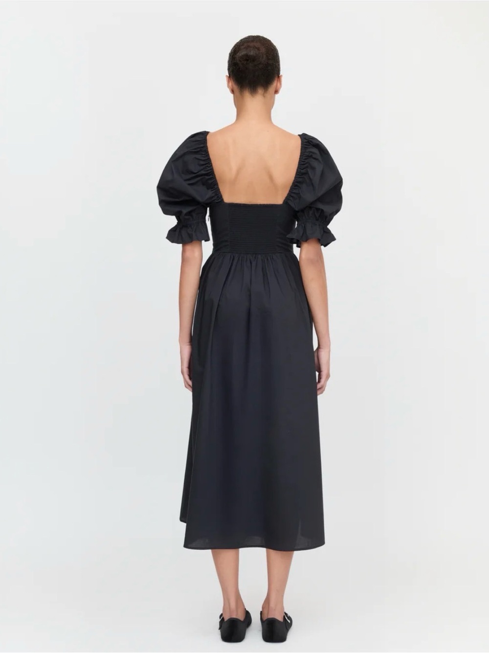 NWT - Hill House Ophelia Black Puff-Sleeve Midi Dress - Picture 4 of 4